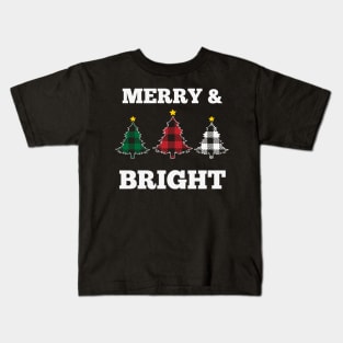 Merry and Bright Plaid Pattern Christmas Tree Ugly Holiday Sweater Kids T-Shirt